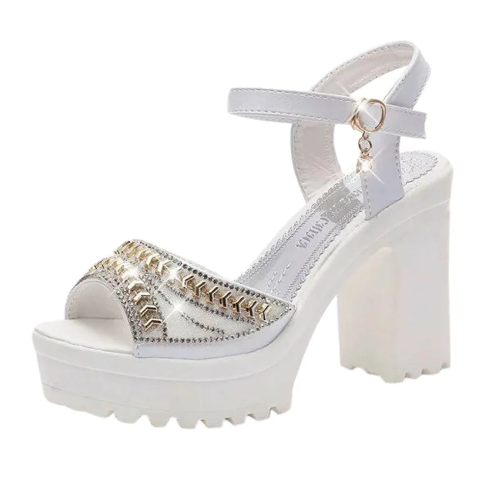 

SAGACE Women's High Heel Thick And Muffin Heel With Buckle Open Toe Rhinestone Sandals High Quality Sexy Outside Ladies Shoes