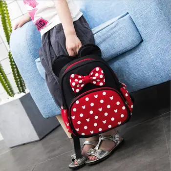 

2018 Children Bags for Girls Kindergarten Children Cartoon Cute Small Cute Minnie School Bags Cavas Backpack of Girls with Bow