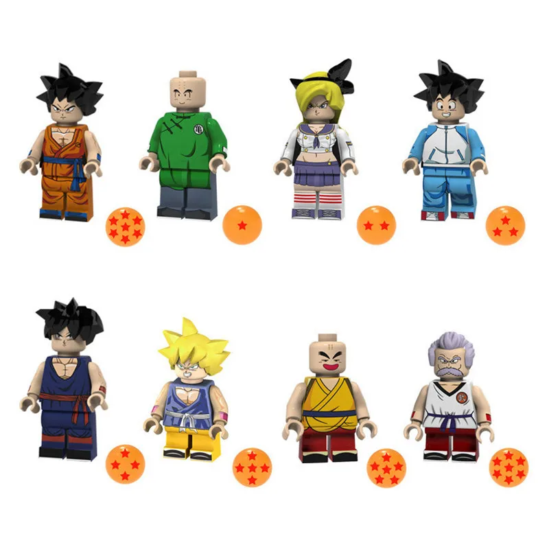 8 шт./лот Dragon Ball фигурка Z Son Goku Vegeta Master Roshi Krillin строительный блок брендовые фигурки Набор моделей игрушки для детей