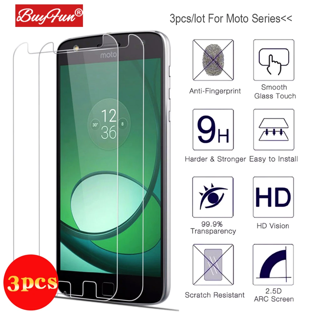 

3pcs/lot Tempered Glass Film For Moto Z Play X 2 style play G 5 G 4 plus Cover For Moto G3 G2 E2 Case 9 H Screen Protector Film