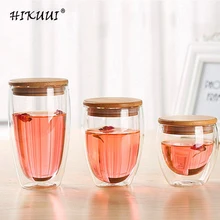 250 мл-650 мл 4 стиль Стекло цветок чашка дважды Слои Стекло стакана воды Кофе вакуумная изоляция бамбук крышка один Применение посуда