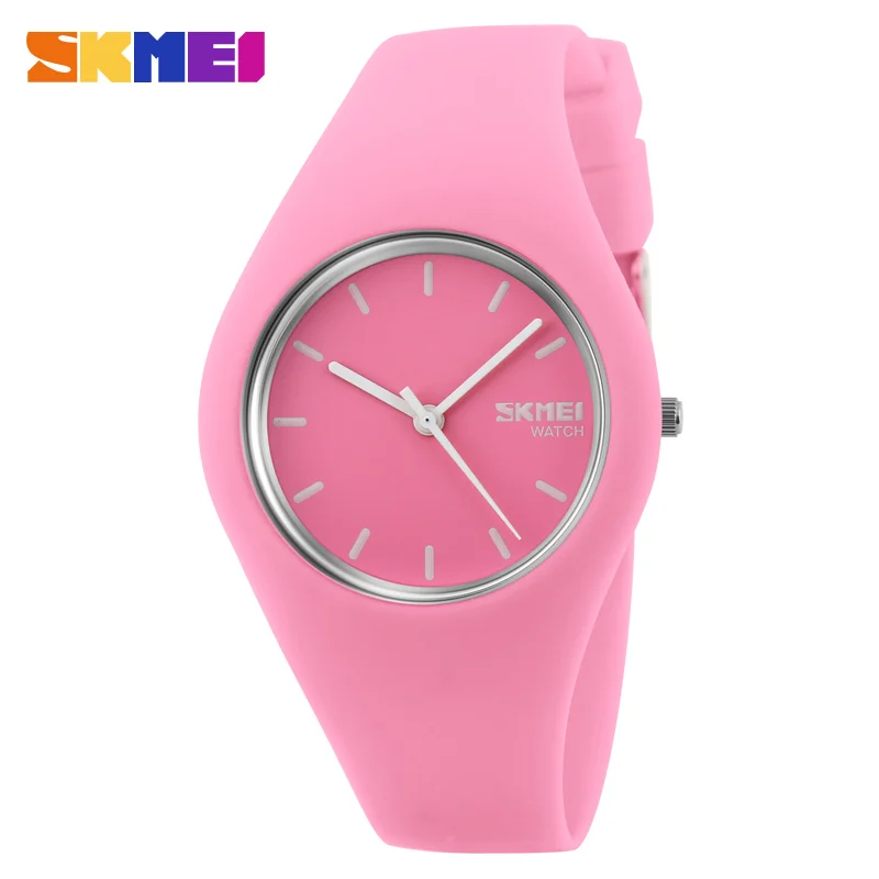 SKMEI модные повседневные кварцевые часы для женщин и мужчин часы Montre Femme Reloj Mujer силиконовый ремешок водонепроницаемые спортивные наручные часы 9068 - Цвет: Розовый