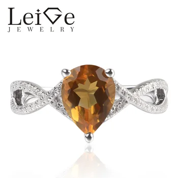 

Leige Jewelry Real Citrine Yellow Color Gemstone Pear Cut Prong Setting Wedding Rings For Women 925 Sterling Silver