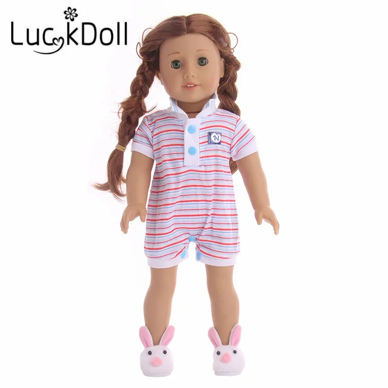 

LUCKDOLL High Quality One-Piece Dress Stripes Spring And Summer Suitable For 18 Inch American Doll 43cm Doll Accessories
