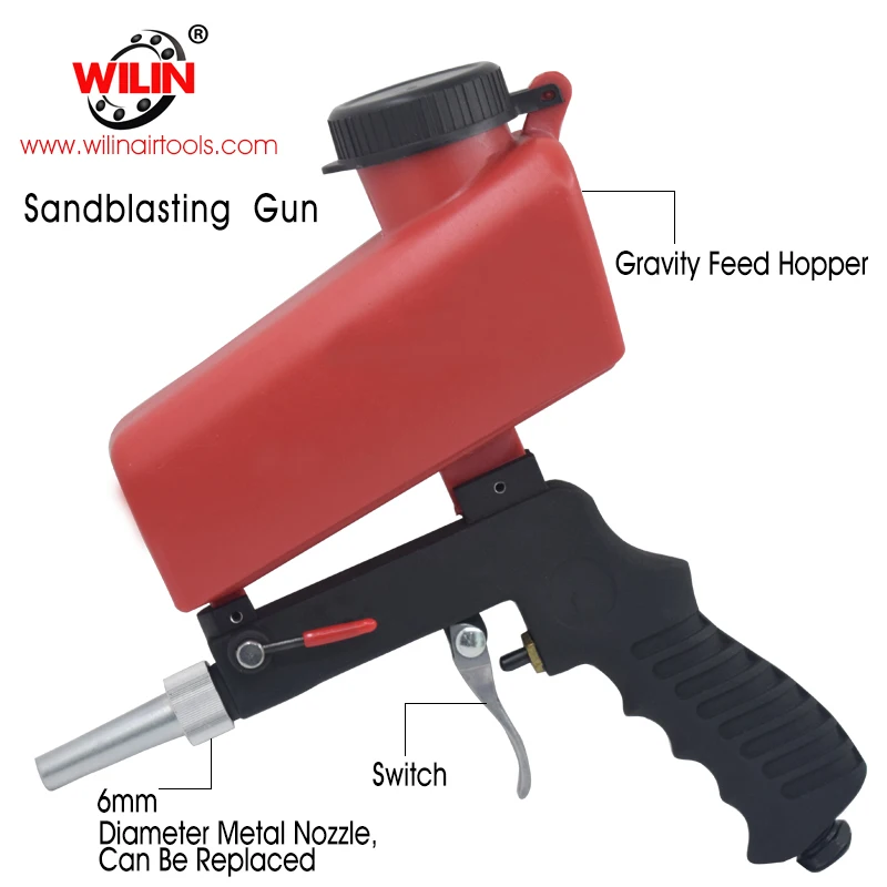 

Wilin Gravity Feed Sandblasting Gun Air Sandblaster Gun Air Sand Blasting Sand spray gun for rust remove Sandblaster air tools