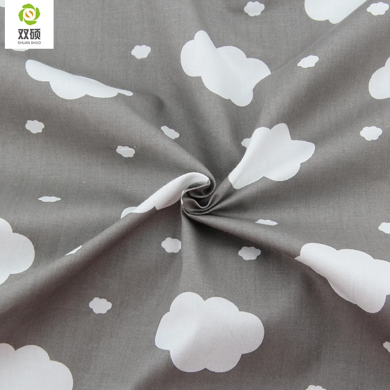 Gray Clouds Print Flower Cotton Fabric For Home Decoration Cloth Patchwork Crafts 40*50
