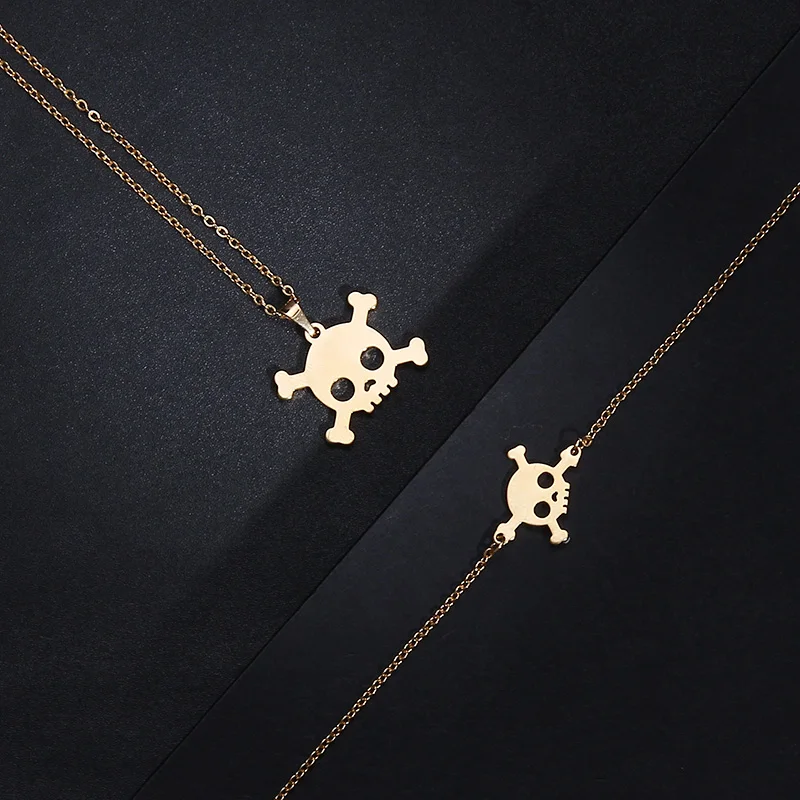 CACANA Stainless Steel Sets For Women Skull Shape Necklace Bracelet Earring Jewelry Lover's Engagement Jewelry S67