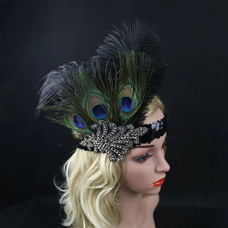 Indian Style Black Feather Headband Peacock Feather Hair Accessories