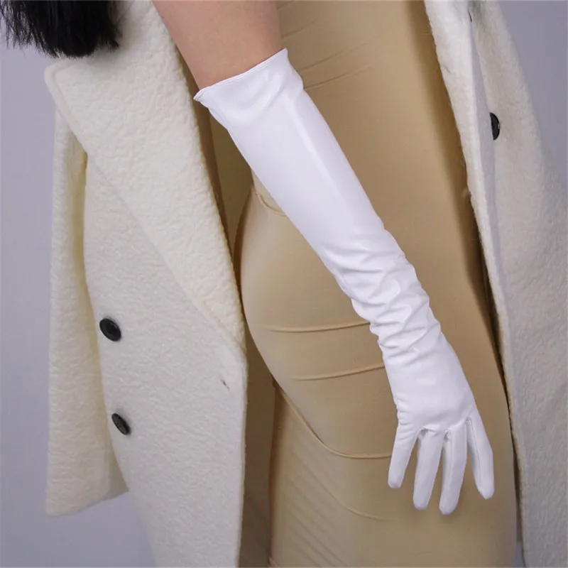 Long Style Patent Leather Gloves Imitation Genuine Leather 50cm Fashion