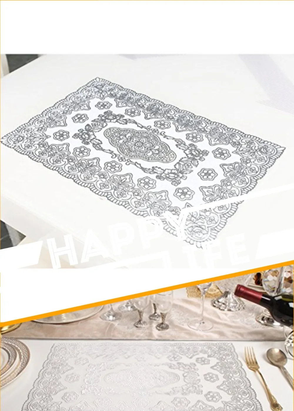 PVC Place Table Mats Heat Resistant Non Slip Set of 4,Washable Table Place Dining Table Mats Protector Dining Decoration