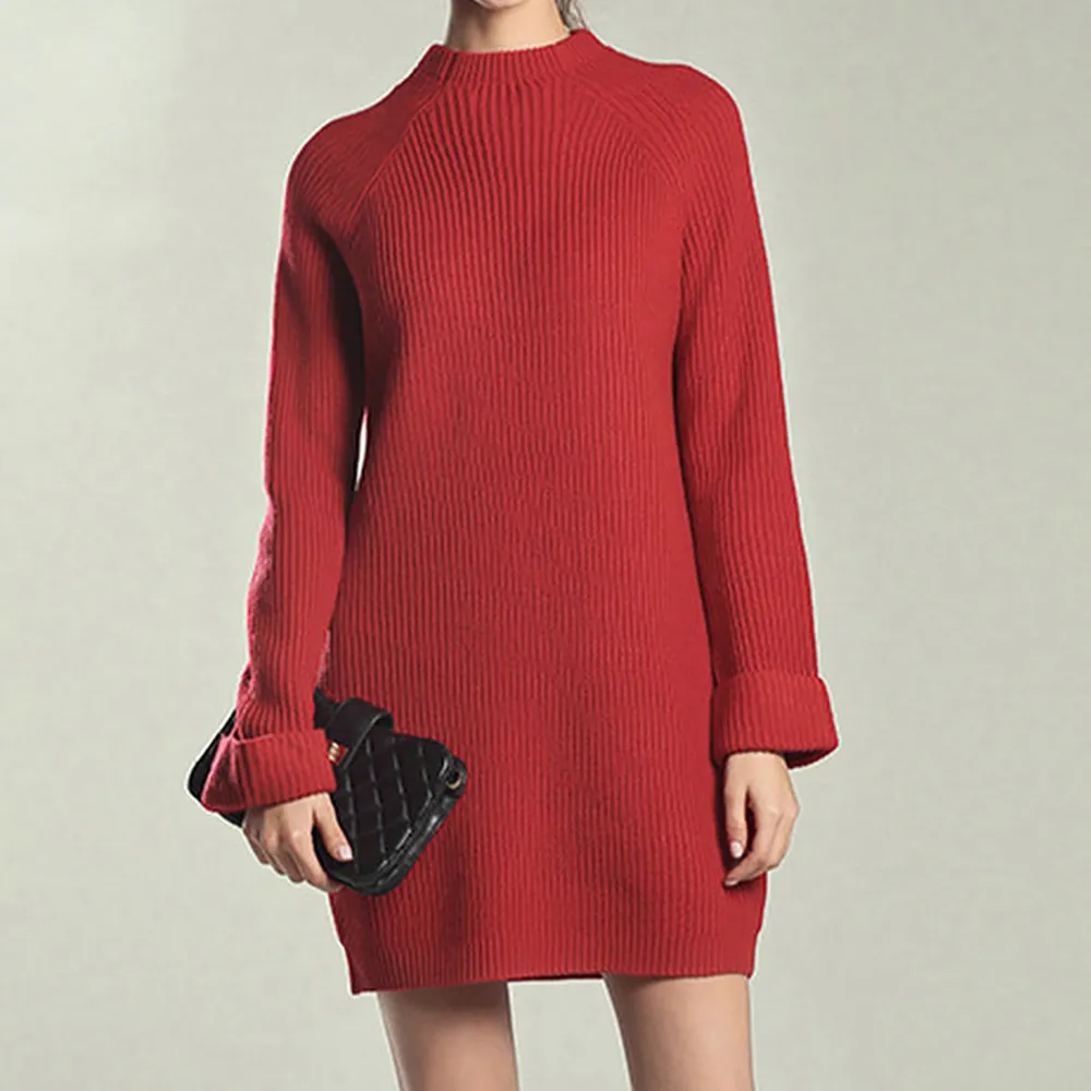 

2019 New Winter Long Sweaters Women Solid Knitted Pullovers Sweaters Dress Casual Women's Jumper Loose Long Sweaters Dress