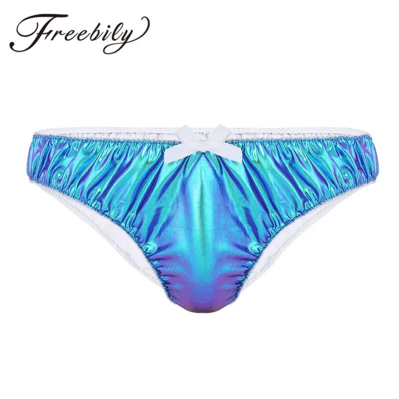 FREEBILY Hot Men Underwear Blue Men Lingerie Bright Sparkle Faux ...