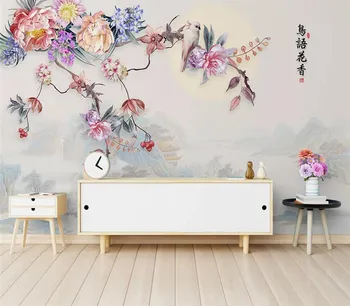 

Flower and bird landscape TV background wall decoration painting professional custom mural wholesale wallpaper poster photo wall