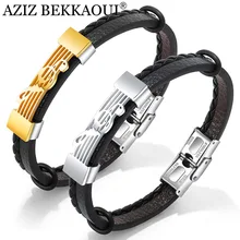 AZIZ BEKKAOUI золотой цвет панк из нержавеющей стали МУЗЫКАЛЬНЫЕ браслеты «ноты» мужская кожаная цепочка-браслет в виде веревки браслет Прямая поставка