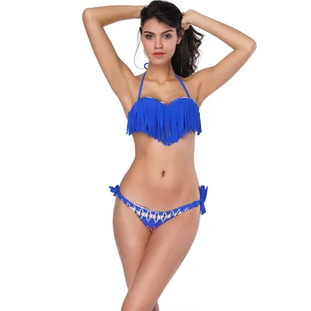 

Women Tassel Bikini Set Sexy Swimwear Bandage Push-Up Padded Swimsuit Bathing Beachwear Hot Women Brazilian Fringe Swimsuit