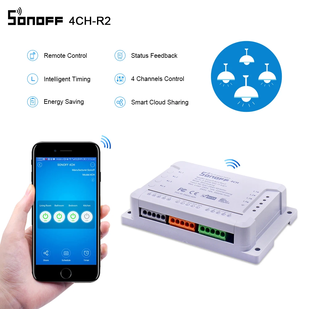 Sonoff 4CH умный беспроводной модуль переключателя 4 канала независимый для умного дома Автоматизация управления Лер умный пульт дистанционного управления