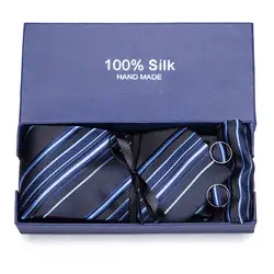 2019 синий полосатый Пейсли 100% шелковые галстуки для мужчин подарки свадебный галстук Gravata платок Набор Бизнес жениха
