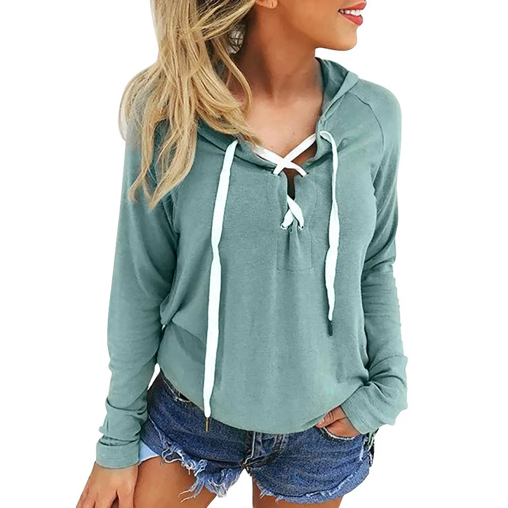 DY@2019 # FASHION Women Hoodie Sweatshirt Lace Up Long Sleeve Crop Top Coat Pullover Tops Y92630 