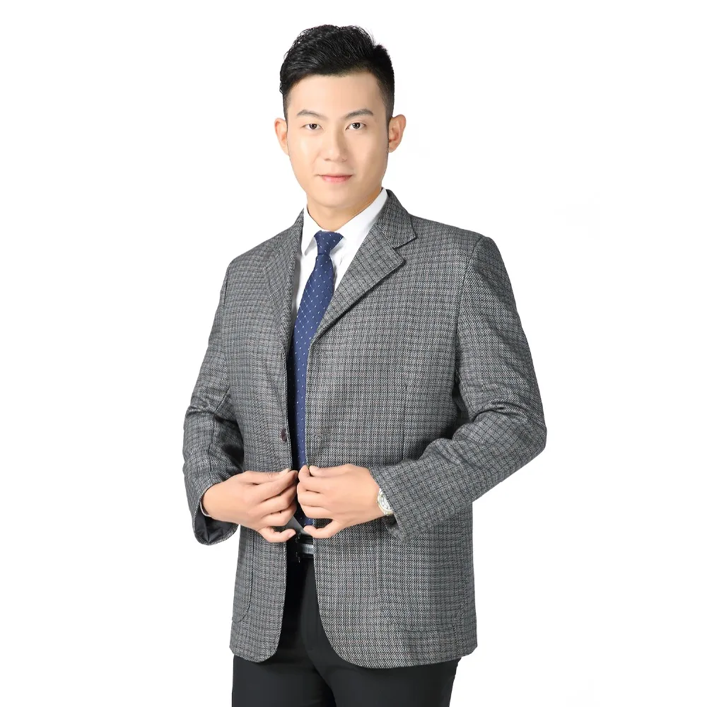 

WAEOLSA Men Gray Plaid Blazer Man Casual Jacket Suit Male Outfits Blazer Masculino Spring Autumn Garment Plus Size Apparel 2019
