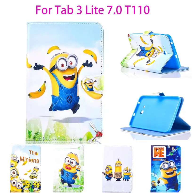 

Tablet Case For Samsung Galaxy Tab 3 Lite 7.0 T110 T111 T115 T116 Cover Cartoon Series Despicable Me Minion Stand Leather Funda