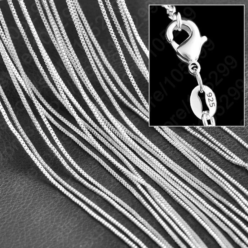 

Factory Price Width 1MM 925 Sterling Silver Box Chain Necklaces For Women And Men 16"18"20"22"24"26"28"30" 10PCS/lot