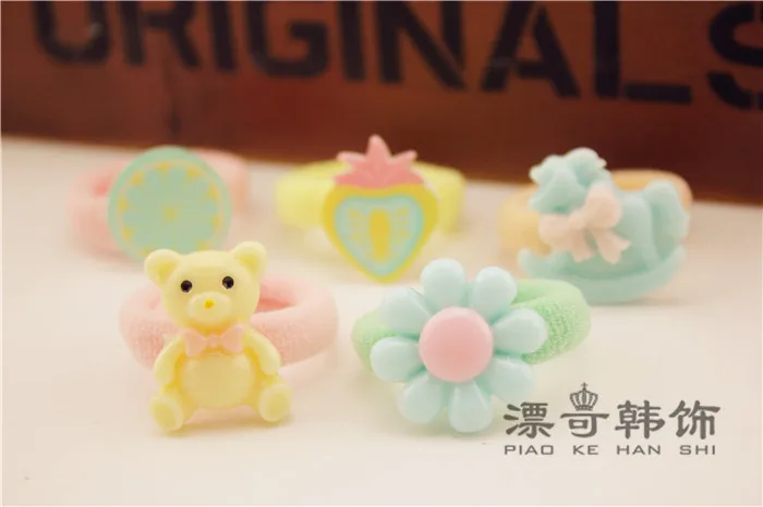 5pcs Fresh Bear Flowers Hair Rope Baby Cartoon Hair Circle Children Color Role ring Tasted Small Trojan Tire Hair Accessories