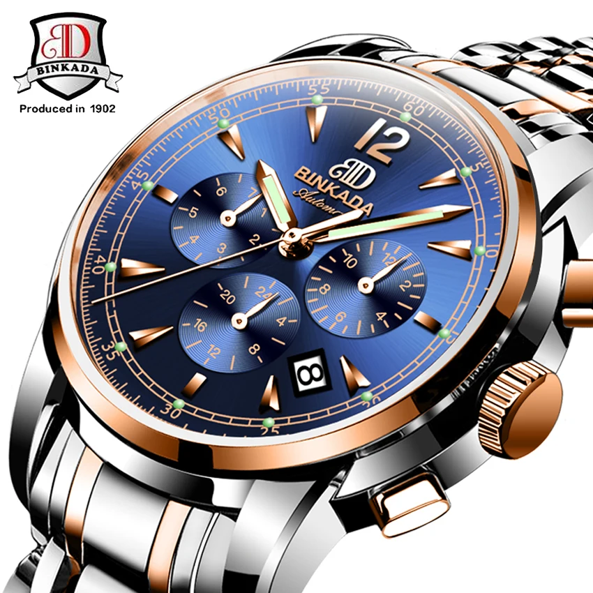 

BINKADA Fashion Male Steel Strap Automatic Mechanical Watches Men's Sports Military Wrist Watch Relogio Masculino