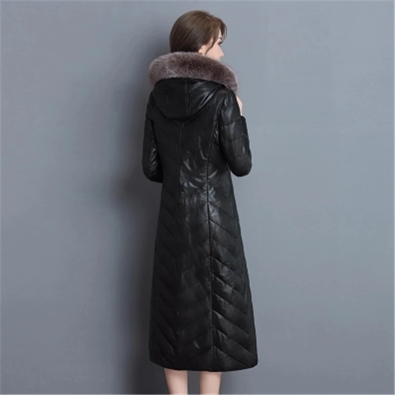 2017 Fashion Thick Warm Leather Jacket Women Long Slim PU Leather Coat Ms Outerwear Parkas Luxurious Ms Coat Plus Size 5XL f211