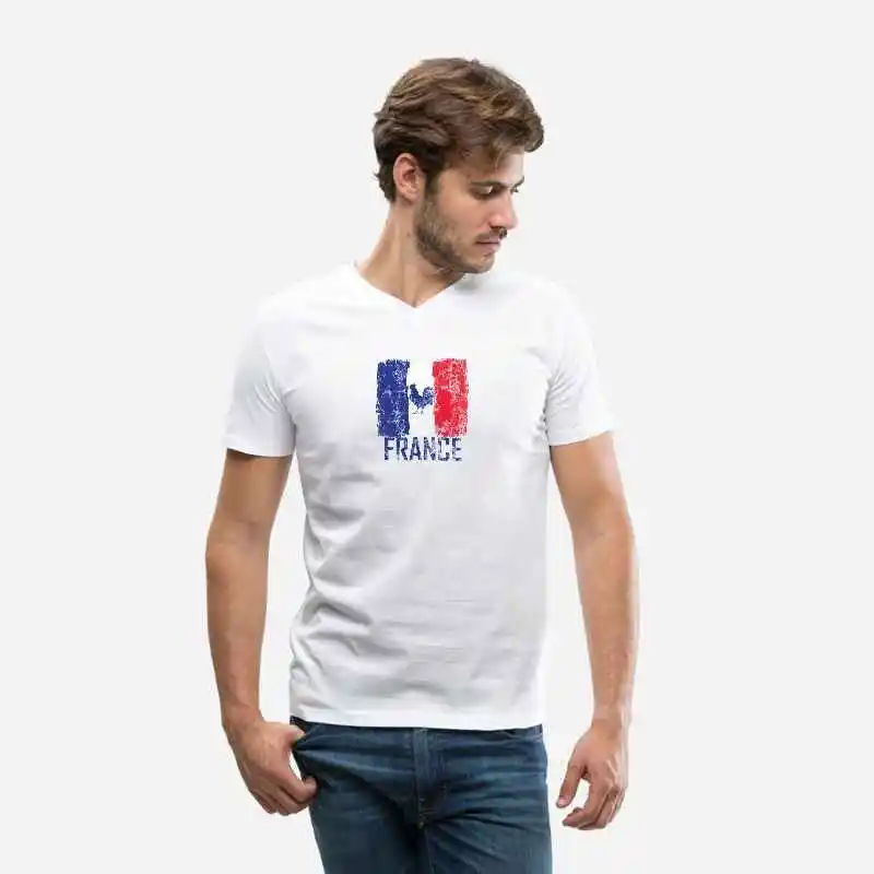 France Jersey Shirt Soccer Rooster Flag Customized Print Football National Team Men Cotton Breathable Fashion V-Neck Fit T | Мужская