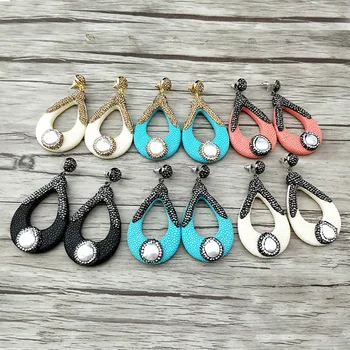 

4Pair Fashion Drop shape Mix Color Resin Paved Rhinestone Pearl Dangle Earrings Jewelry For Women Bohemia Earrings ER755