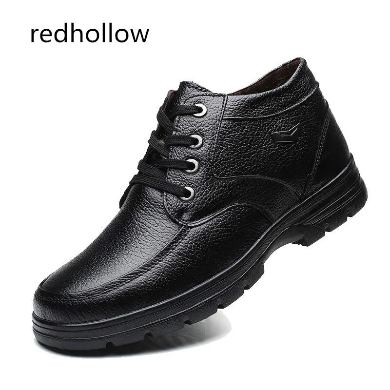 

2017 New Fashion Men Shoes Winter Plush Warm Genuine Leather Shoes Men Work Shoes Lace Up Winter Flat Casual Shoes for Men