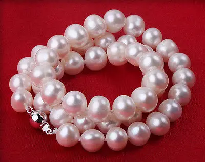 

Charming Genuine 9-10mm WHITE south sea AKOYA PEARL NECKLACE 18" AAA