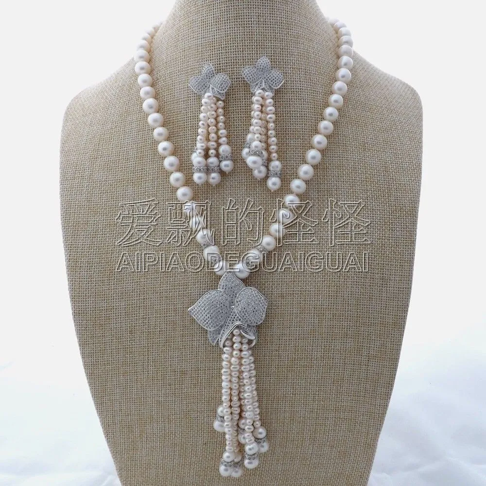 

S121506 20" White Pearl Necklace Earrings Set