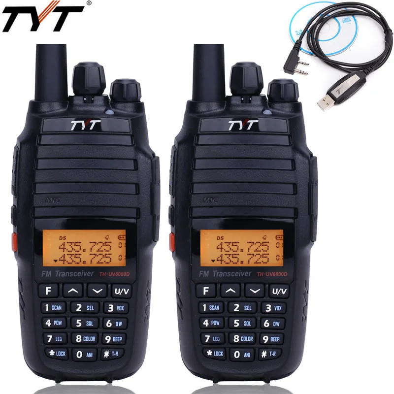 2 шт. TYT TH-UV8000D рация 10 Вт Высокая мощность двухдиапазонный VHF UHF 10 км Comunicador кросс-диапазон повторителя 3600 мАч батарея Ham радио - Цвет: add program cable