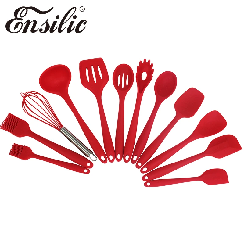 red silicone kitchen utensils set
