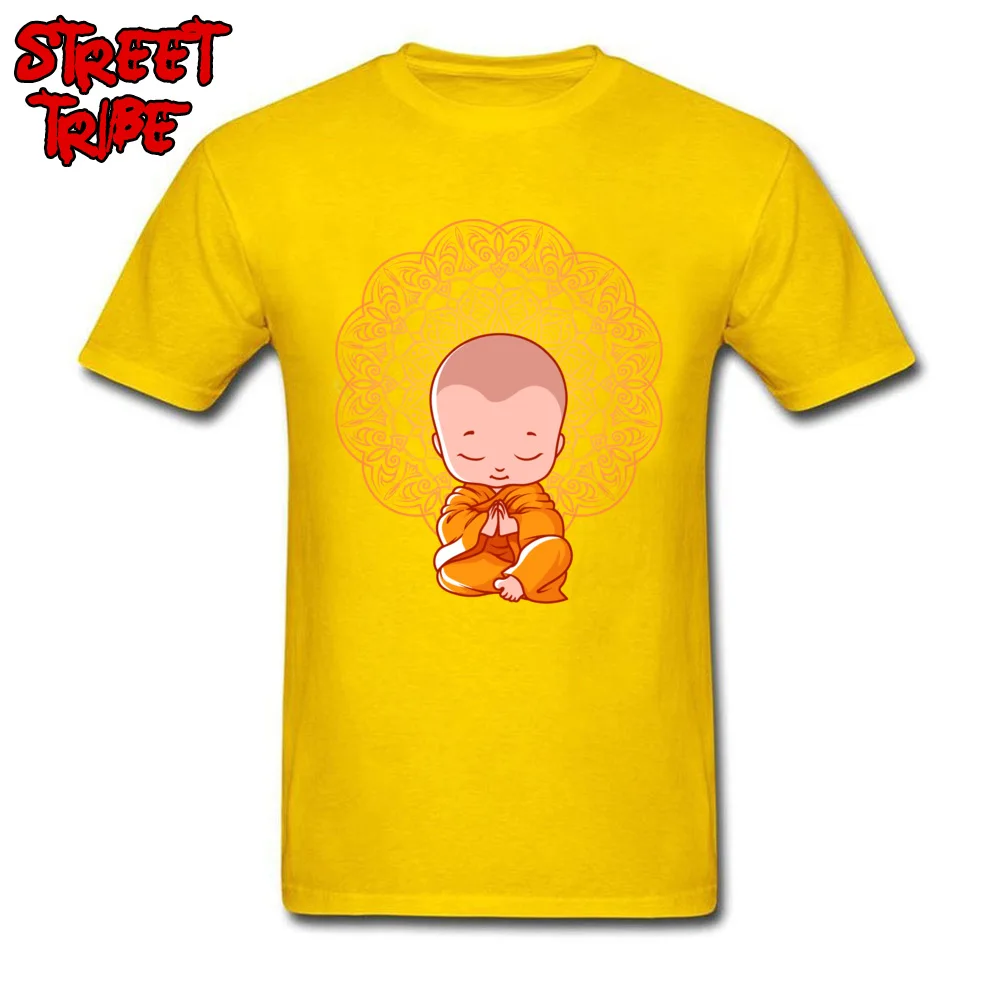 Tops T Shirt Thanksgiving Day Round Collar 100% Cotton Mens T Shirts cartoon buddhism monk little buddha Fashionable Tops Shirts New Coming cartoon buddhism monk little buddha yellow