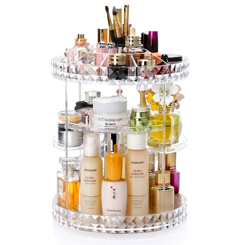 Online 360 grados de rotación de acrílico transparente cosméticos caja de almacenamiento de moda Multi función desmontable belleza maquillaje organizador C214