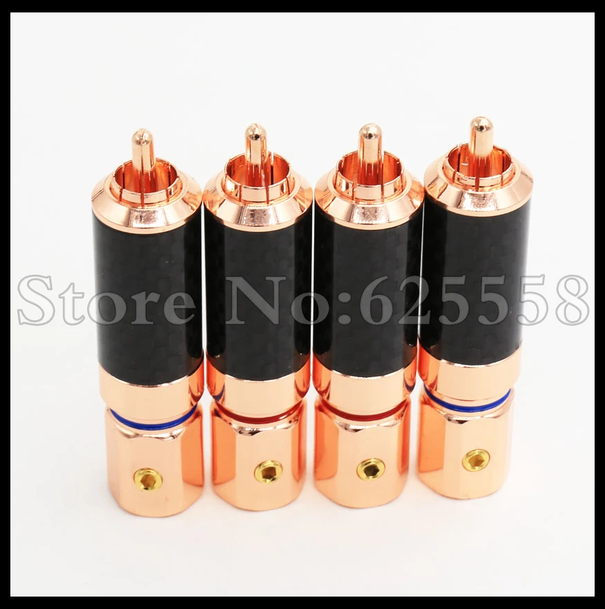 Free Shipping DIY 16pcs Carbon Fiber Rose Gold Plated RCA Jack Plug Solder Audio Cable Plug Connector for HIFI