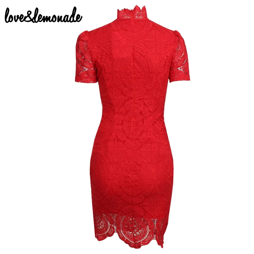 Love& Lemonade геометрические тонкие кружевные вечерние платья с высоким воротником красный/черный TB 9181