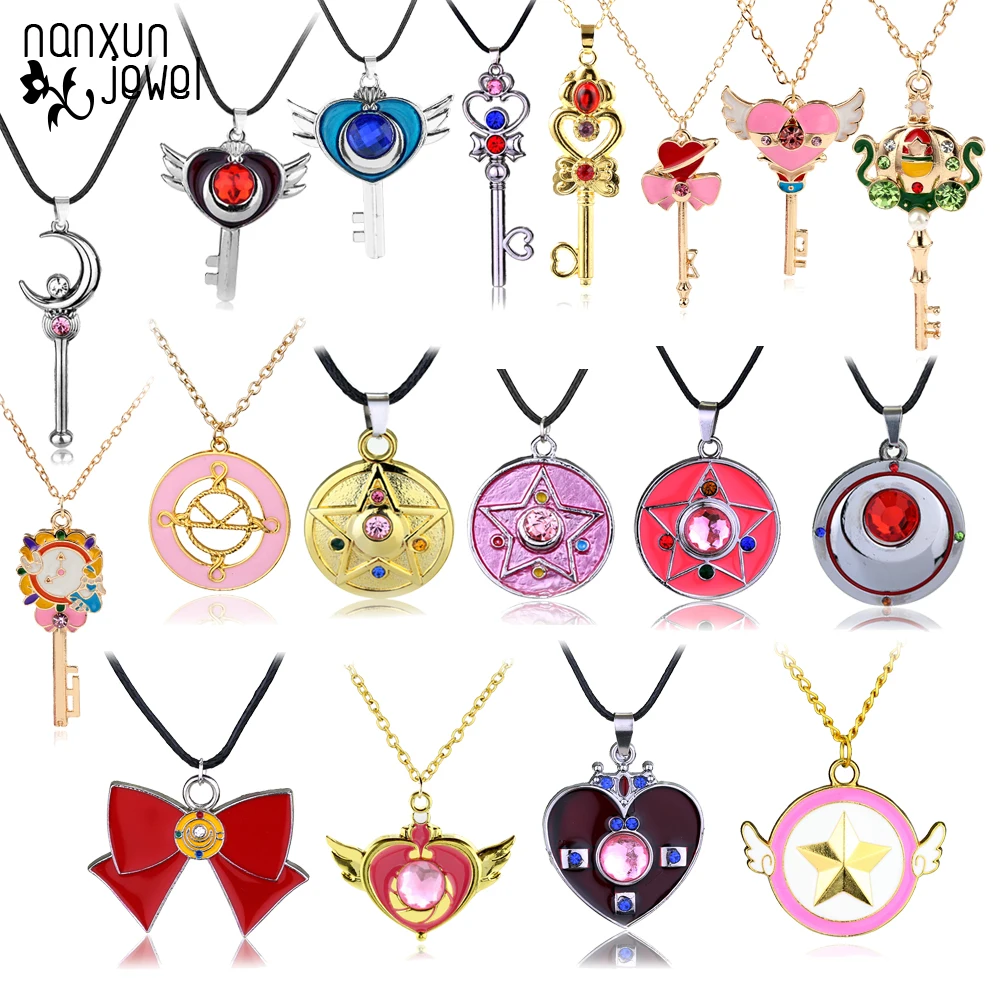 

Anime Sailor Moon Necklace Loving Key Crystal Pendant Enamel Necklace Leather Link Chain Girl accessories cosplay Cute props