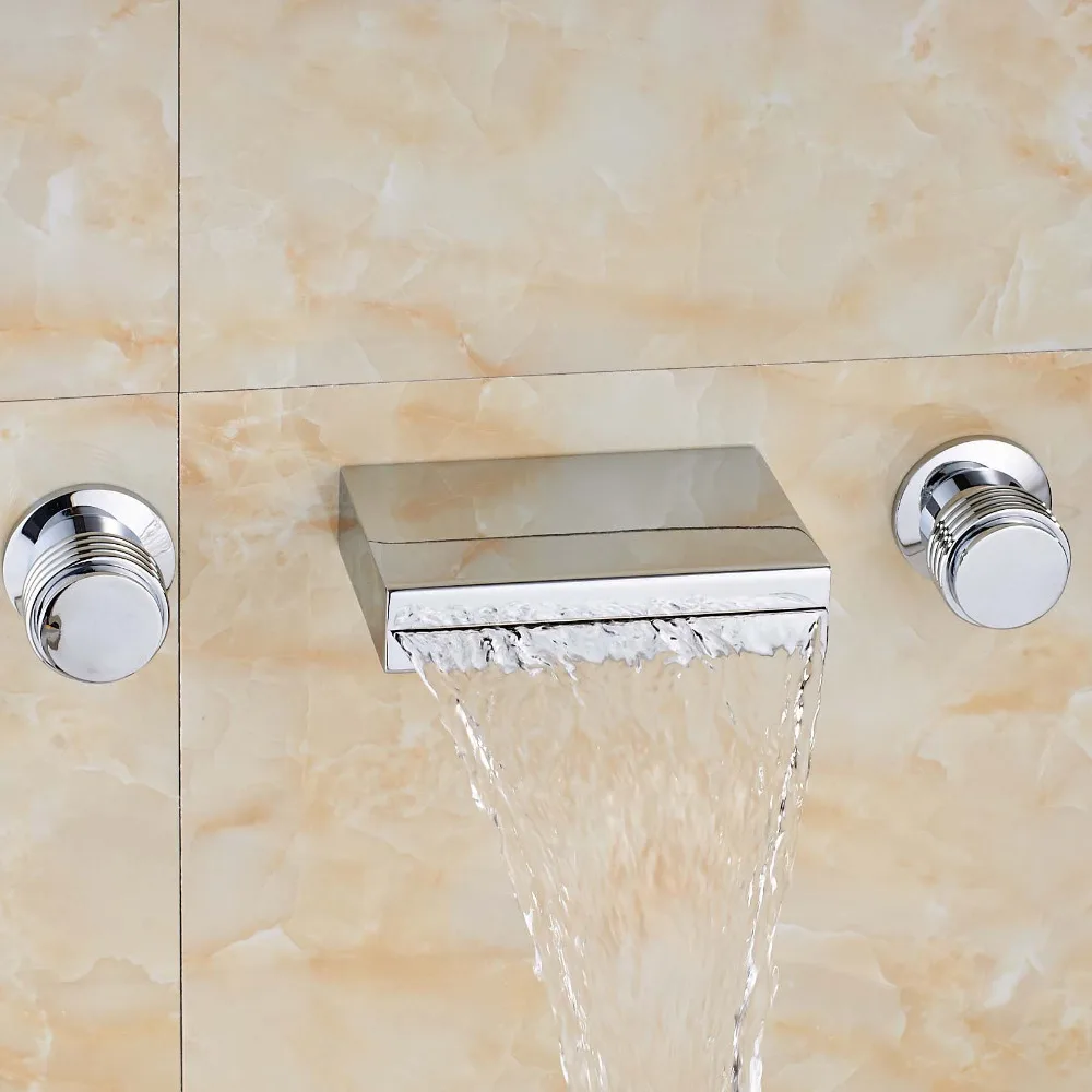 

Contemporary Waterfall Square Spout Chrome Faucet Tap Mixer Dual Handles
