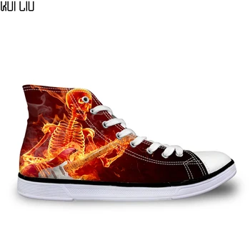 

Customized Skull Printing Men Vulcanize Shoes Teenagers Guitar Pattern Punk Style Flat Shoes for Students High Top Canvas Shoes