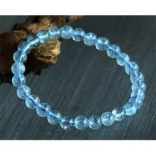 Натурального чистого голубого топаза Аквамарин стрейч браслеты, круглые бусины 6,5 мм