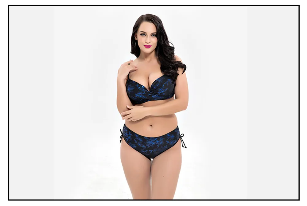 Plus size 6XL Big Chest Push Up bikini 2018 Large Size Swimwear Swimsuit For Women Retro Bathing Suit Bandage Floral Bikini set (3)
