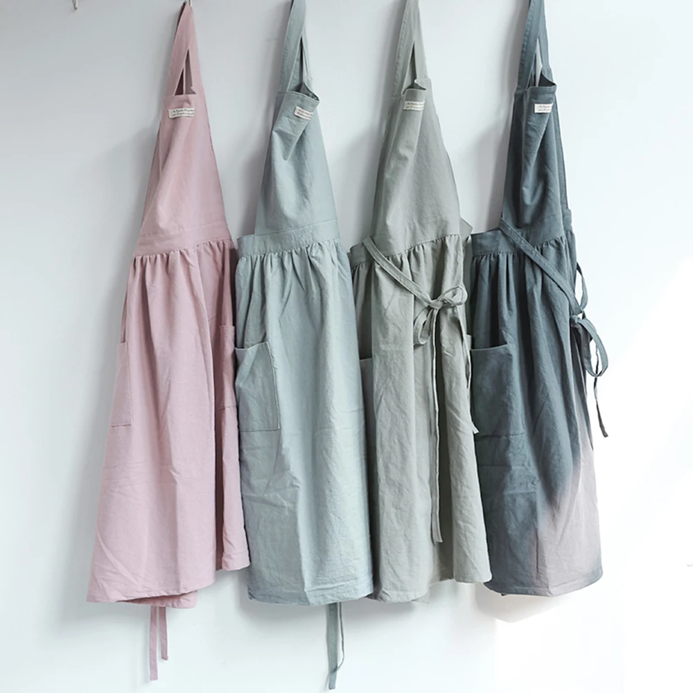 Короткая плиссированная юбка в скандинавском стиле, фартук из хлопка и льна для кофейни и цветочных магазинов, женские фартуки для чистки и стирки