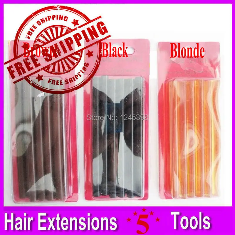 120pcs/lot Hot Melt Hair Glue Sticks (10*0.7cm Black&Brown&Blonde), Good Quality Keratin Glue Sticks for Hair Extensions
