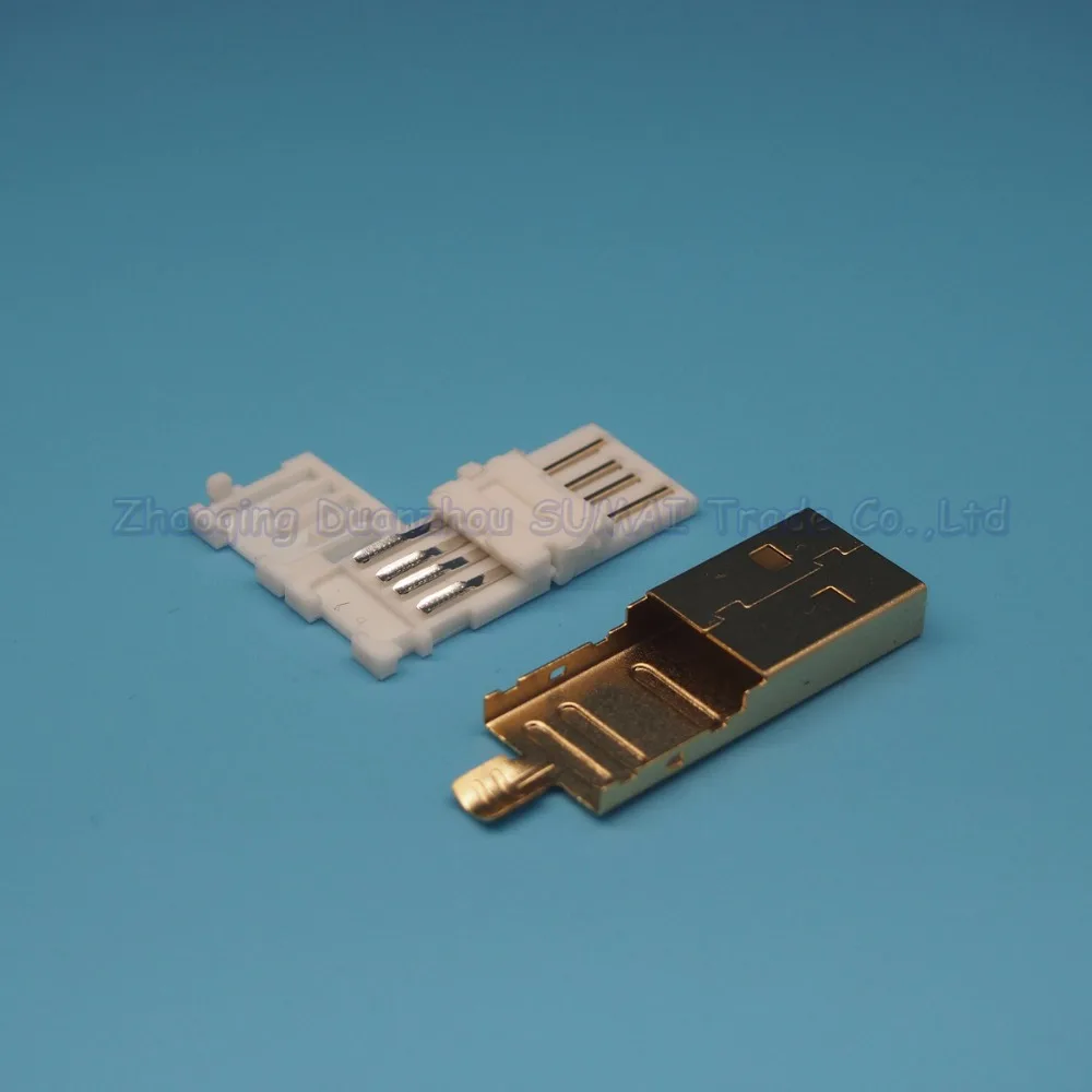 100pcs Solderless Gold Plating USB A Male Plug Connector in Plug