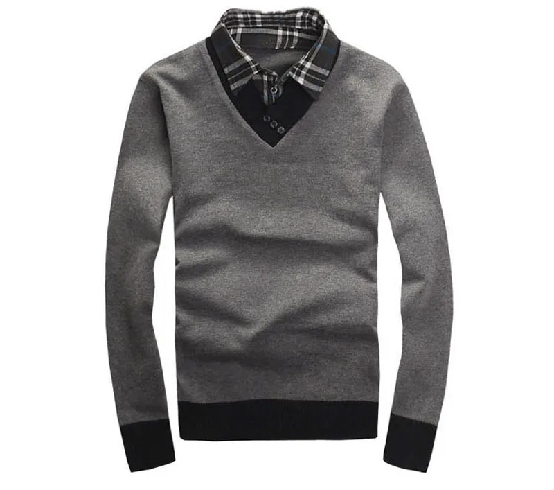 Цзиньсэнь Aite новый осенне-зимний свитер Для мужчин Повседневное моды мужской пуловер тонкий отложной воротник вязаный пэчворк тянуть Homme