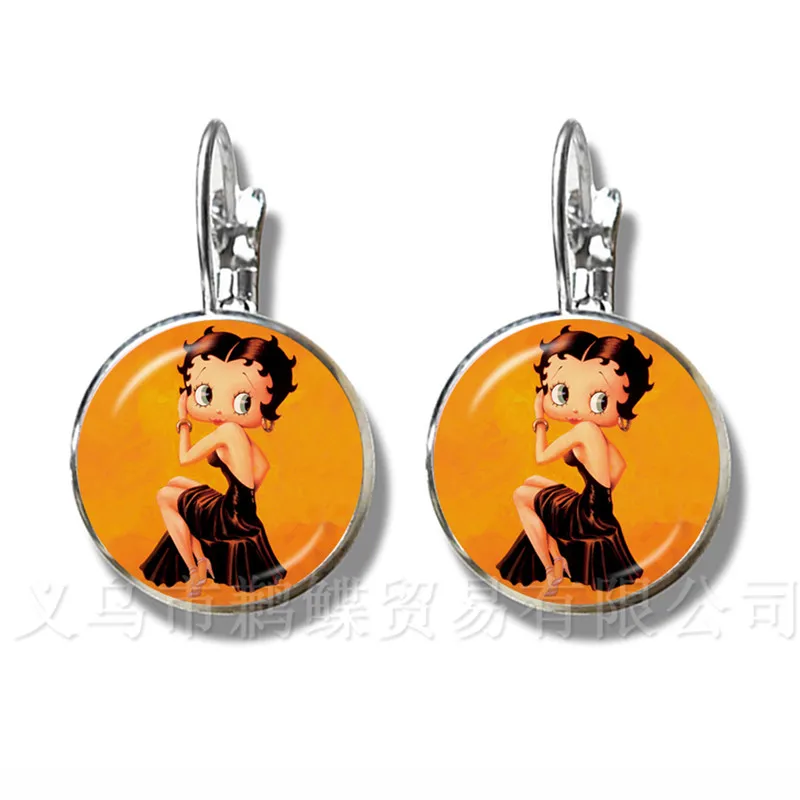 Женские классические серьги с узором Betty Boop очаровательные стеклянные купольные