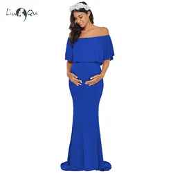 Оборками Bodycon для беременных Платья Элегантные Макси фотографии Беременность платье для фотосессии беременных женское платье с вырезом